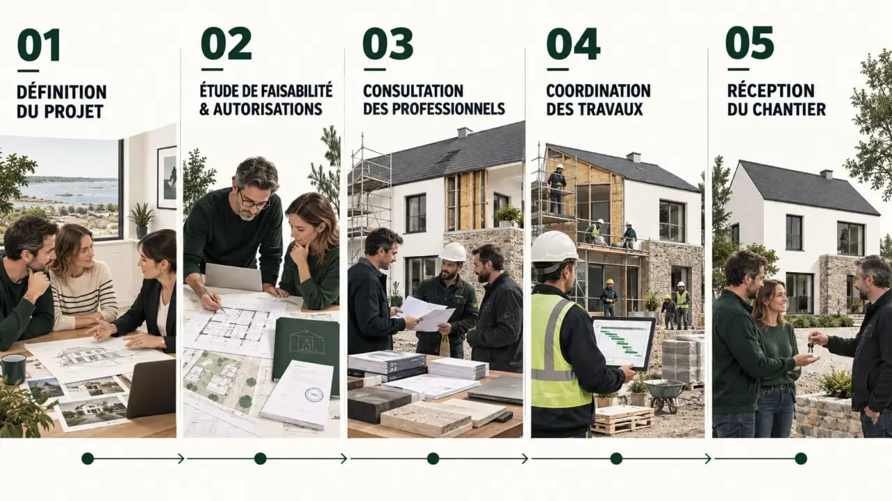 Étapes d’un projet de rénovation de maison à Surzur, de la conception à la réception du chantier