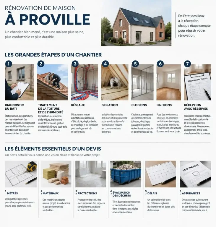 Étapes clés d’une rénovation de maison à Proville et éléments à vérifier sur un devis