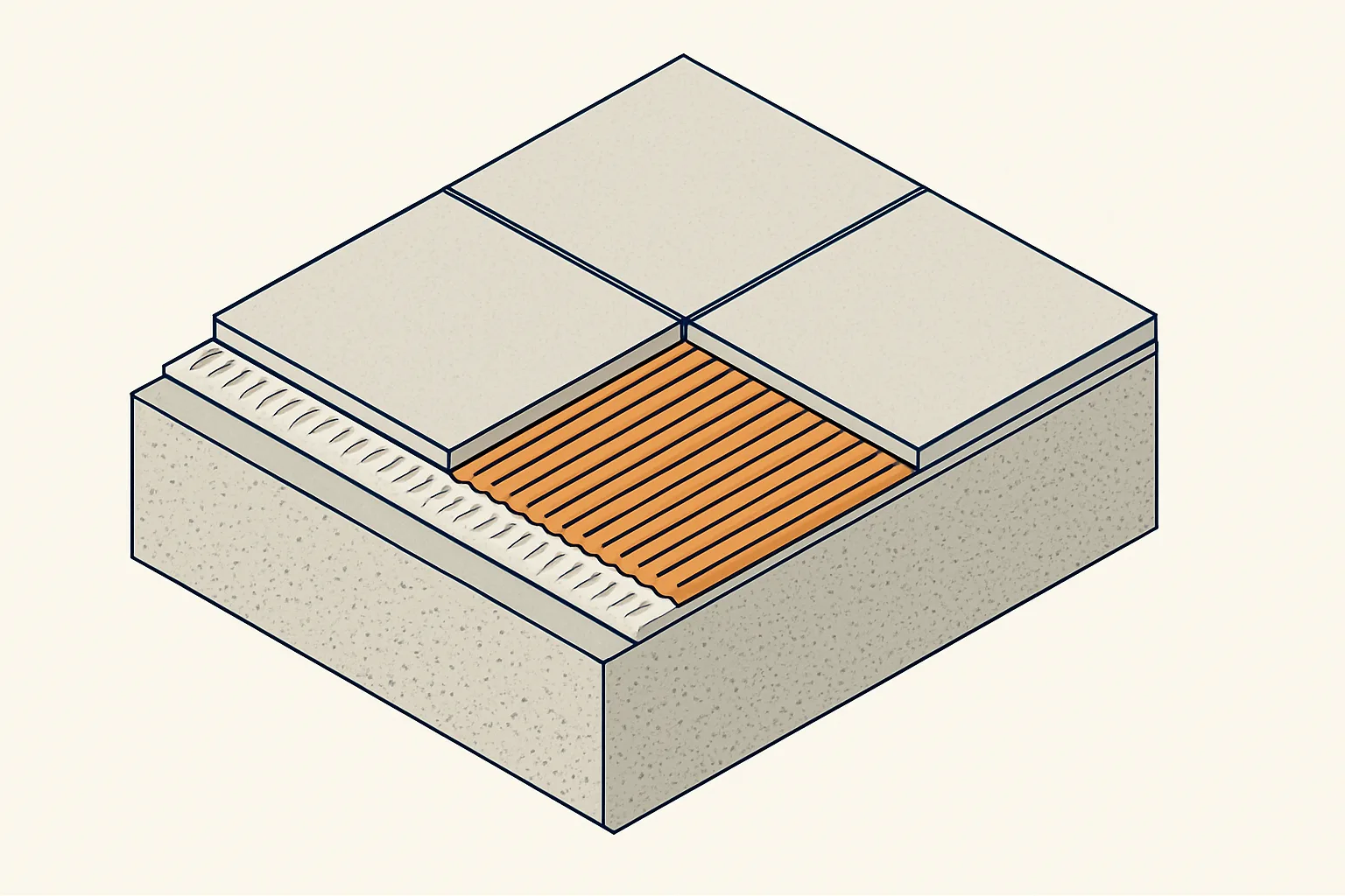 Coupe d’un sol carrelé, de la dalle béton au joint