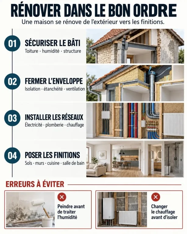 Infographie sur l’ordre des travaux d’une rénovation maison