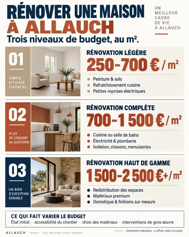 Infographie des prix et niveaux de rénovation maison Allauch