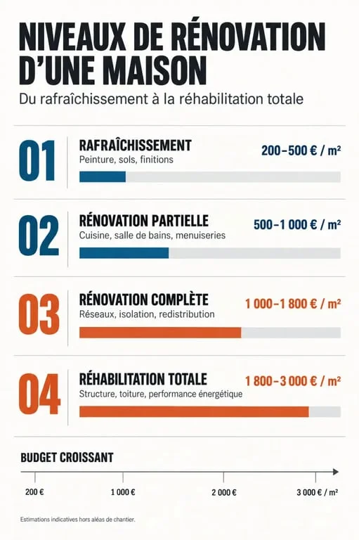Infographie des coûts de rénovation de maison à Andrézieux-Bouthéon par type de travaux