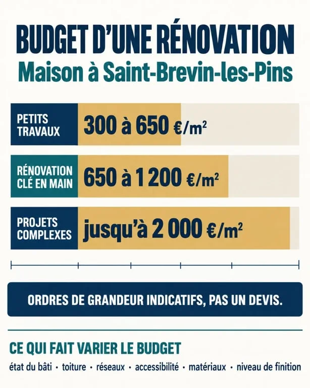 Infographie du budget d’une rénovation de maison à Saint-Brevin-les-Pins selon le type de travaux