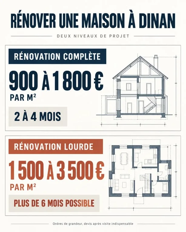 Infographie sur le budget et les délais d’une rénovation de maison à Dinan